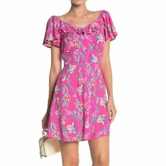 NWT Row A Pink Floral Flutter Sleeve Dress - Picture 9 of 13